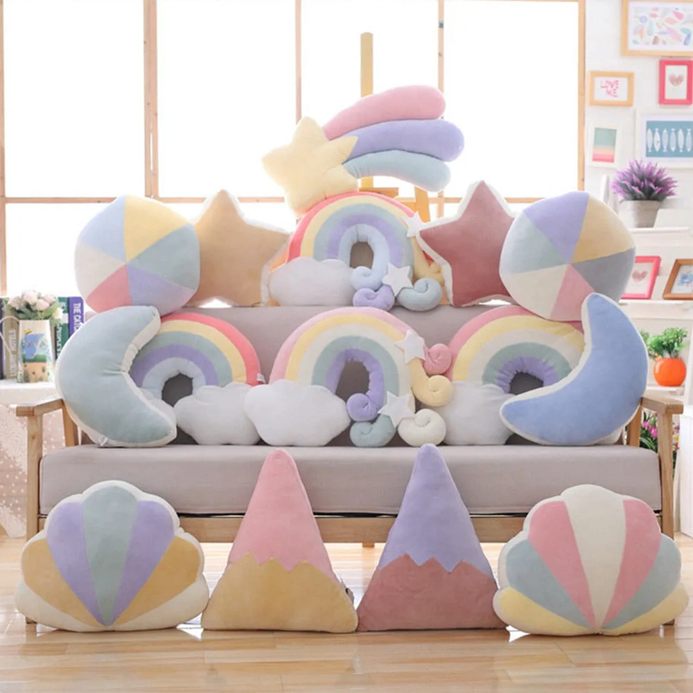 Plush Cute Moon Rainbow Shell Star Colourful Seat Cushion Pillow