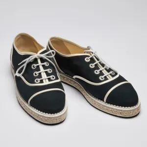 Pre-Loved Chanel™ Navy and White Canvas Lace Up Espadrilles Size 40.5