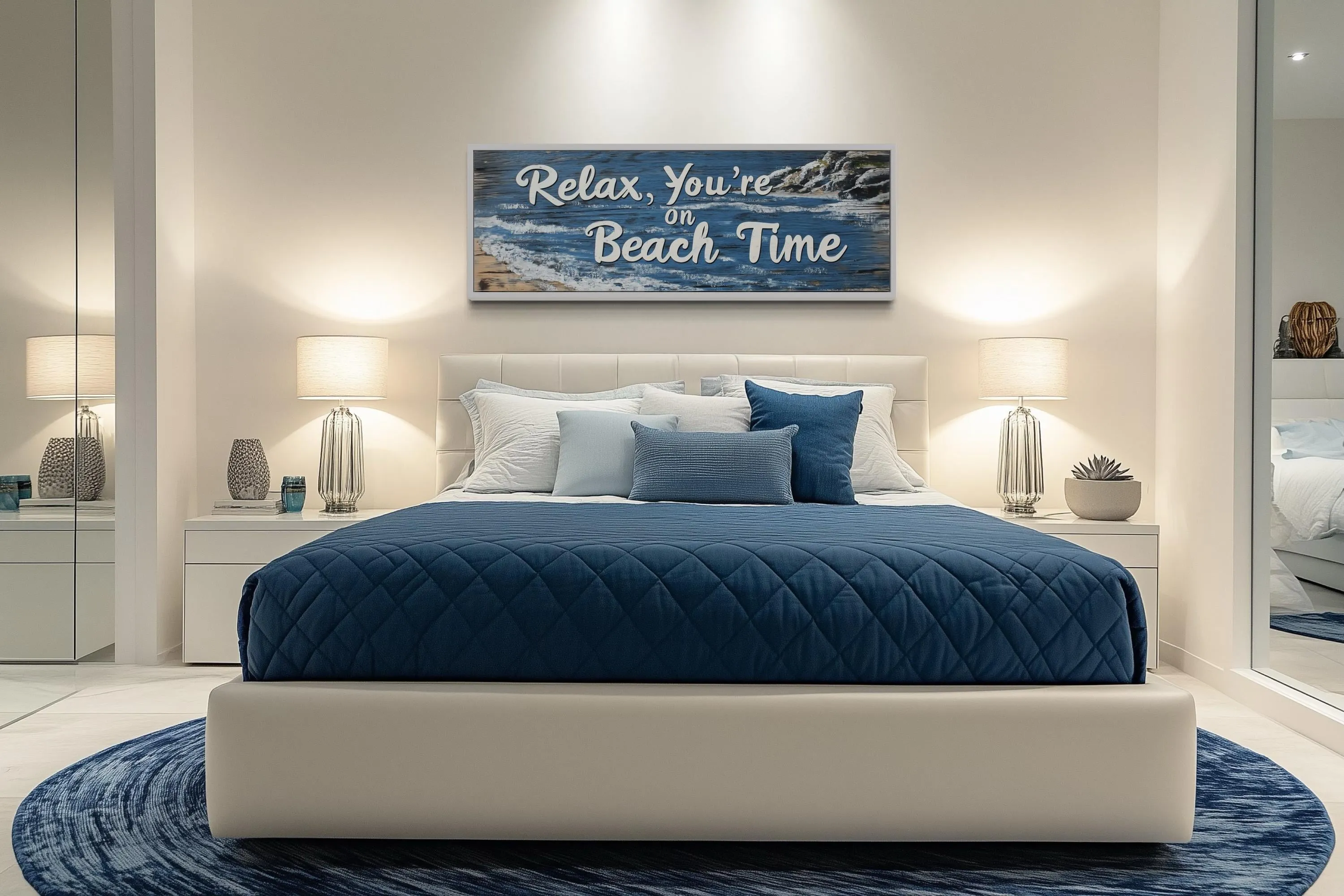 Relax You’re On Beach Time Long Horizontal  Rustic Sign Over Bed Coastal Wall Art