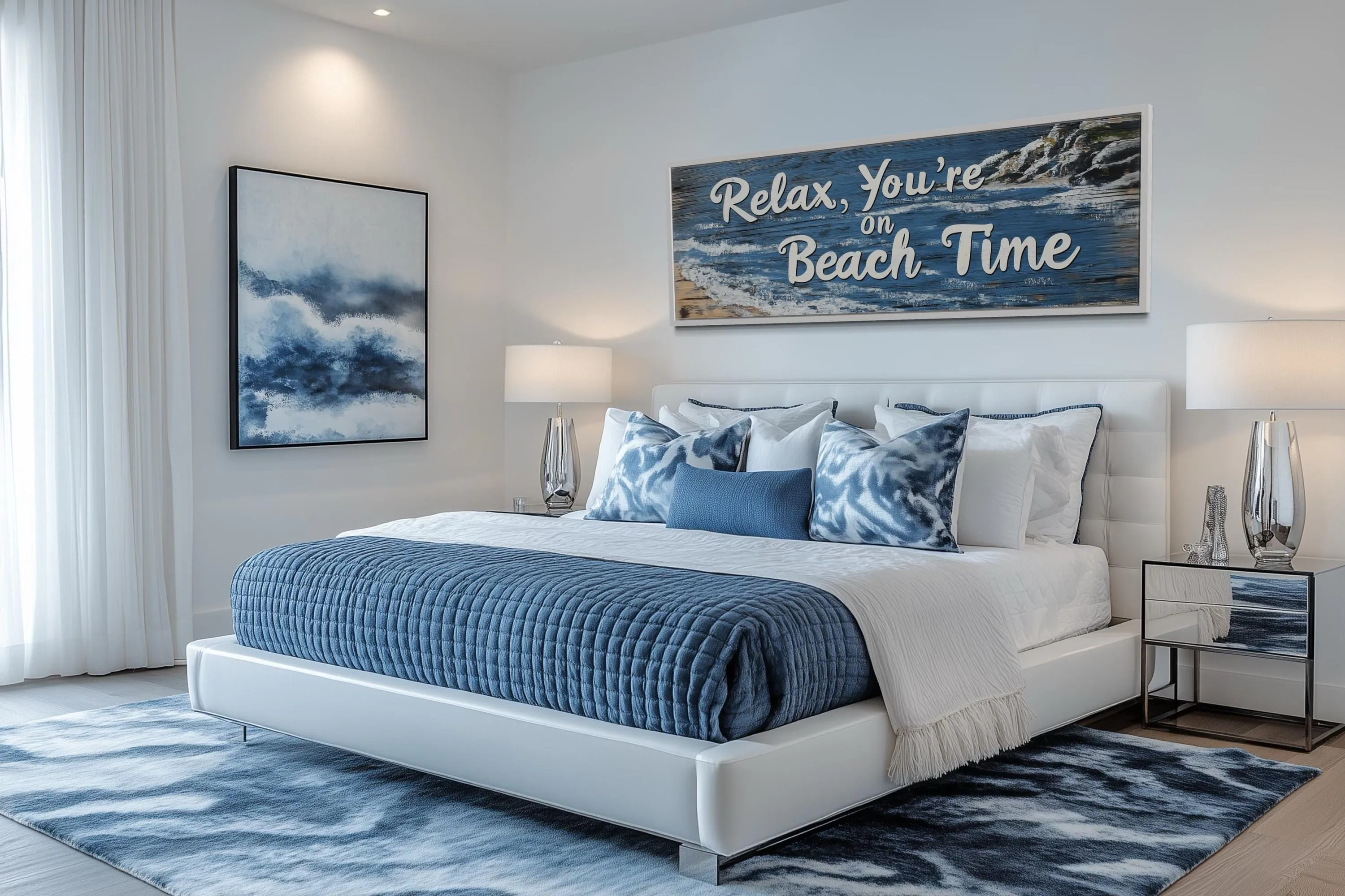 Relax You’re On Beach Time Long Horizontal  Rustic Sign Over Bed Coastal Wall Art