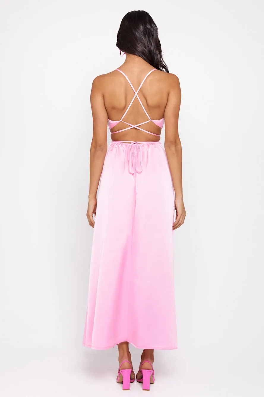 Reveal Your Mind Satin Midi Dress Pink