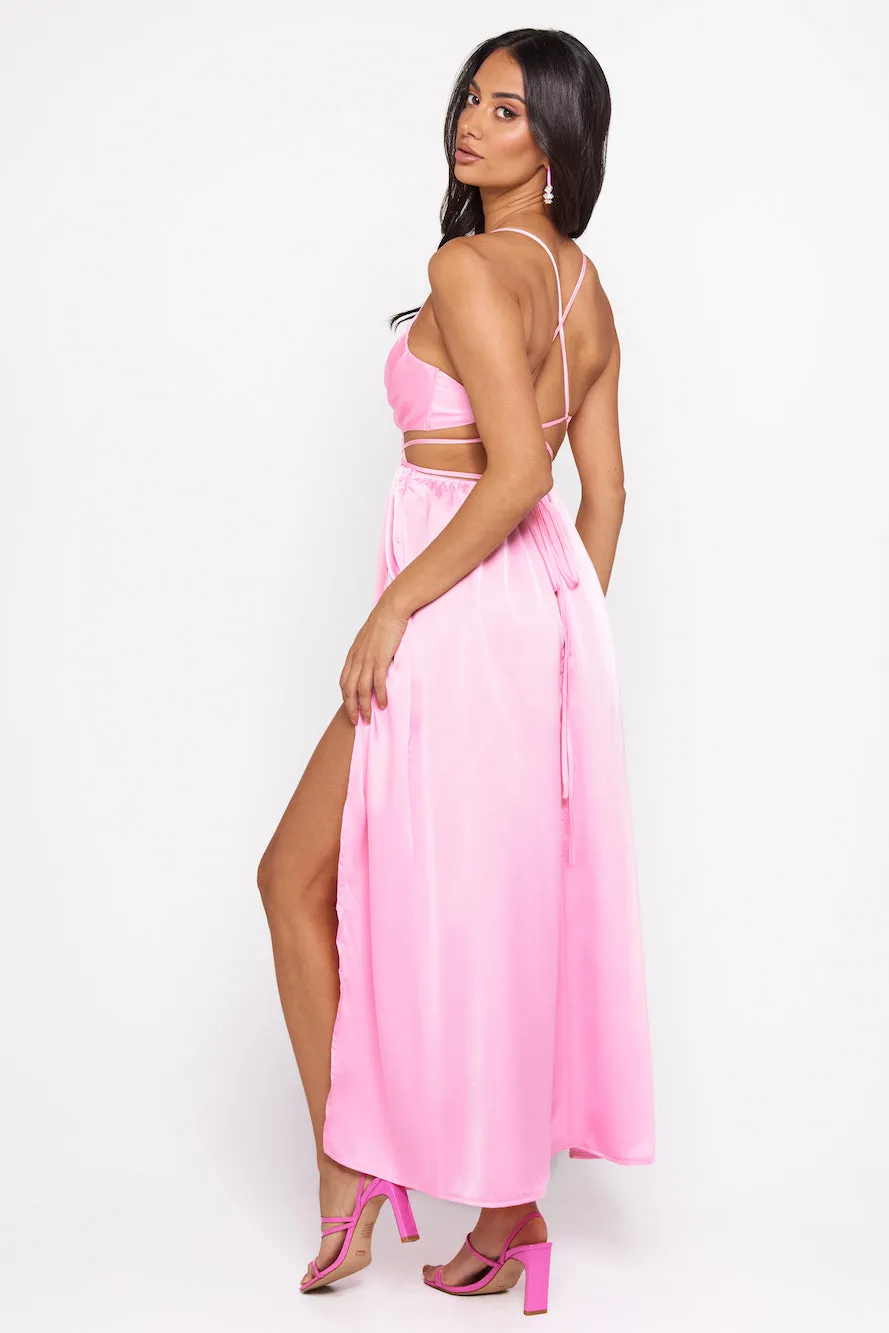 Reveal Your Mind Satin Midi Dress Pink