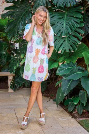 Rhodes Dress in Rainbow Pineapple