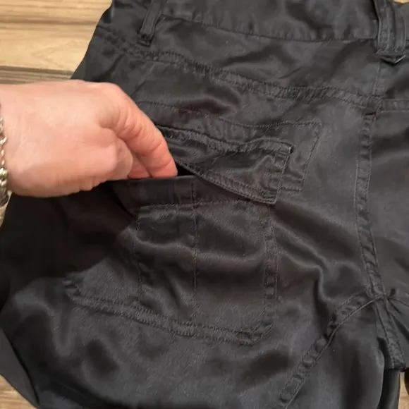Rich &amp; Skinny 100% Silk Black Cargo Style Button Fly Chic Short Shorts 27