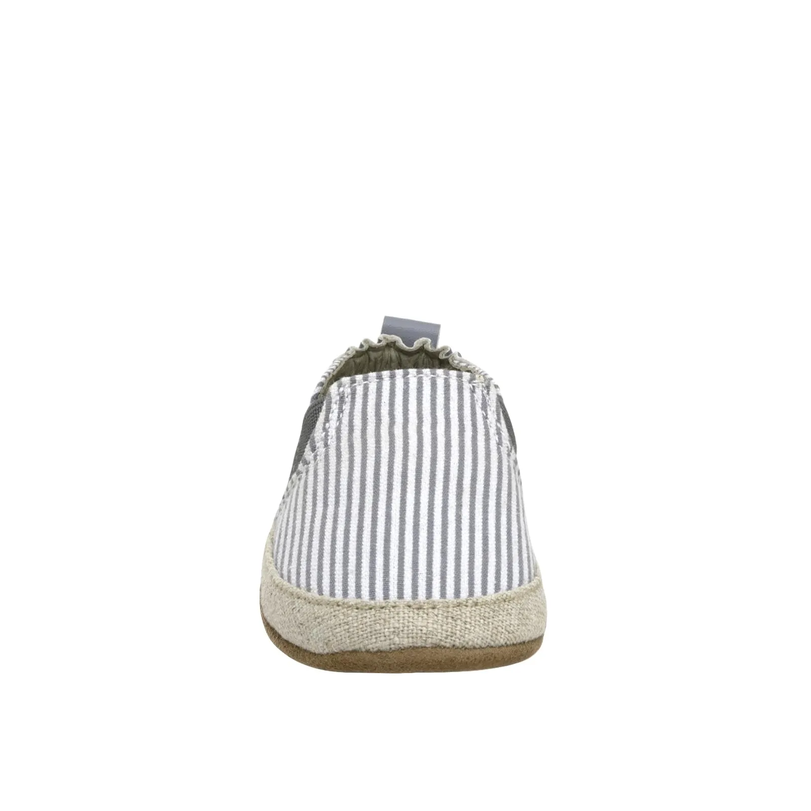 Robeez Baby Boys and Unisex Soft Soles Slip-Resistant Crib Shoes Slippers for Infant and Toddler,Harbor Grey Seersucker Espadrilles, 0-6 Months