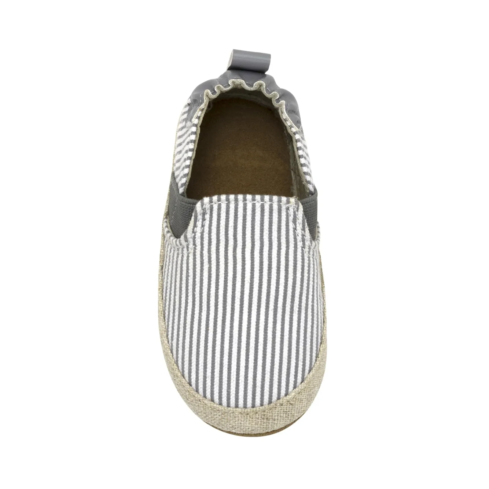 Robeez Baby Boys and Unisex Soft Soles Slip-Resistant Crib Shoes Slippers for Infant and Toddler,Harbor Grey Seersucker Espadrilles, 0-6 Months
