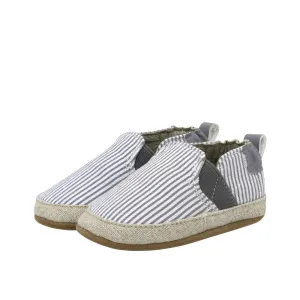 Robeez Baby Boys and Unisex Soft Soles Slip-Resistant Crib Shoes Slippers for Infant and Toddler,Harbor Grey Seersucker Espadrilles, 0-6 Months