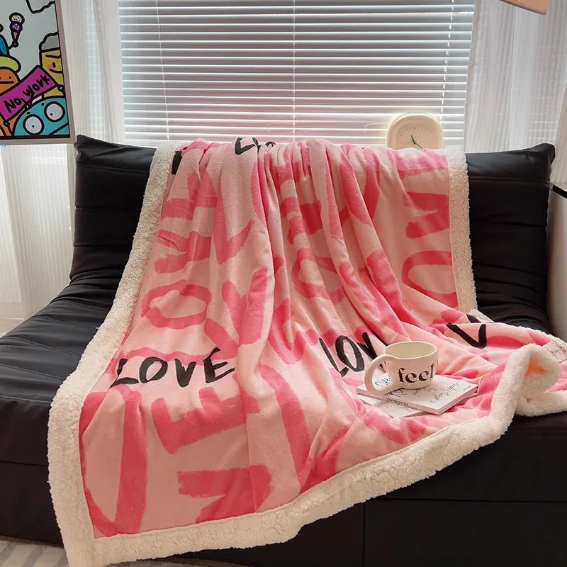 Romantic Pink Love Pattern Blanket
