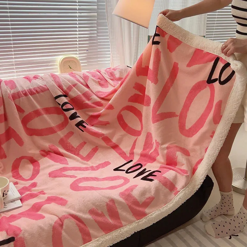 Romantic Pink Love Pattern Blanket