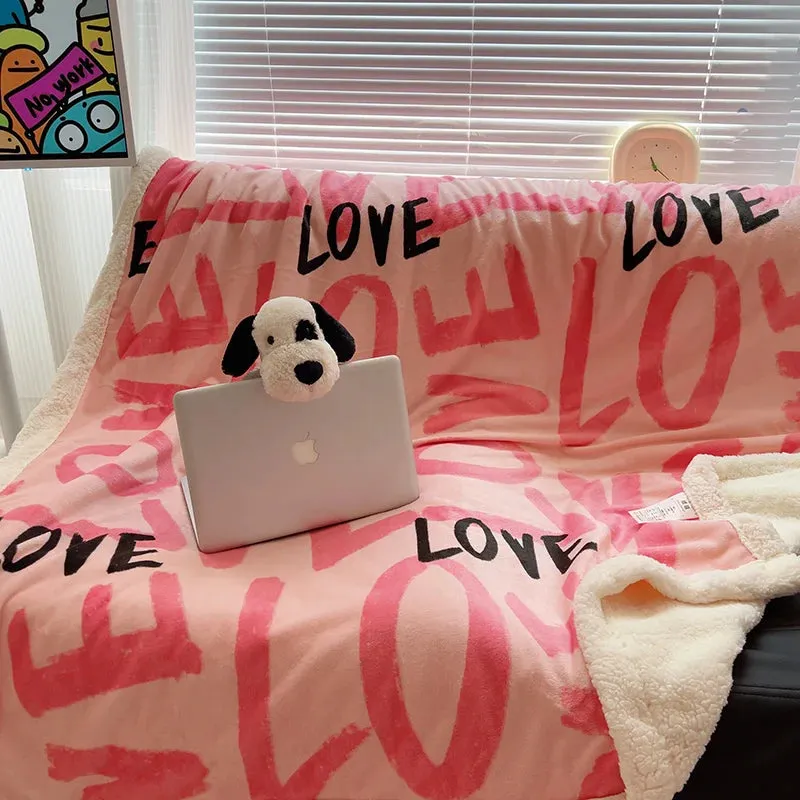 Romantic Pink Love Pattern Blanket