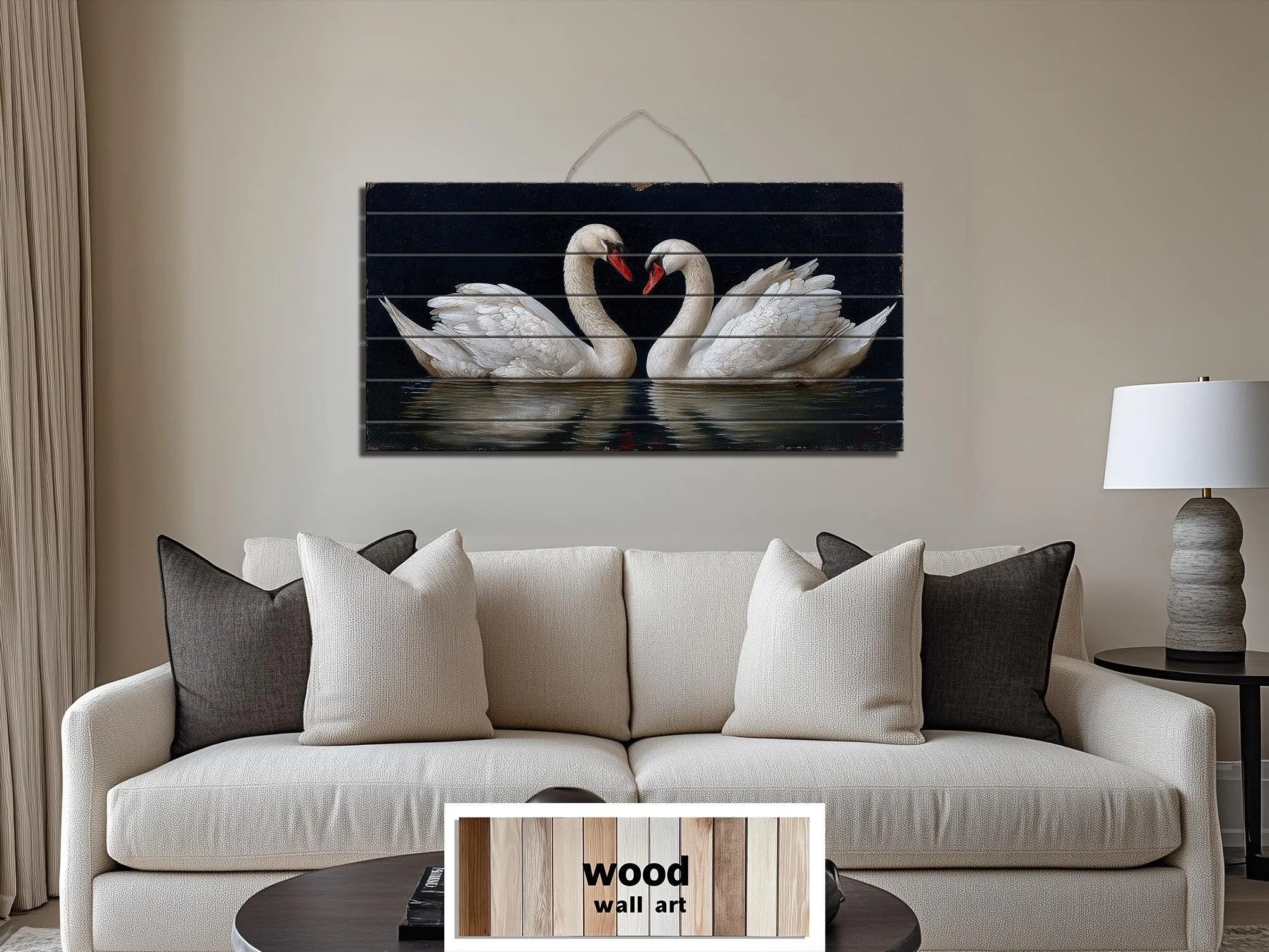 Romantic Swans Couple Distressed Wood Wall Art