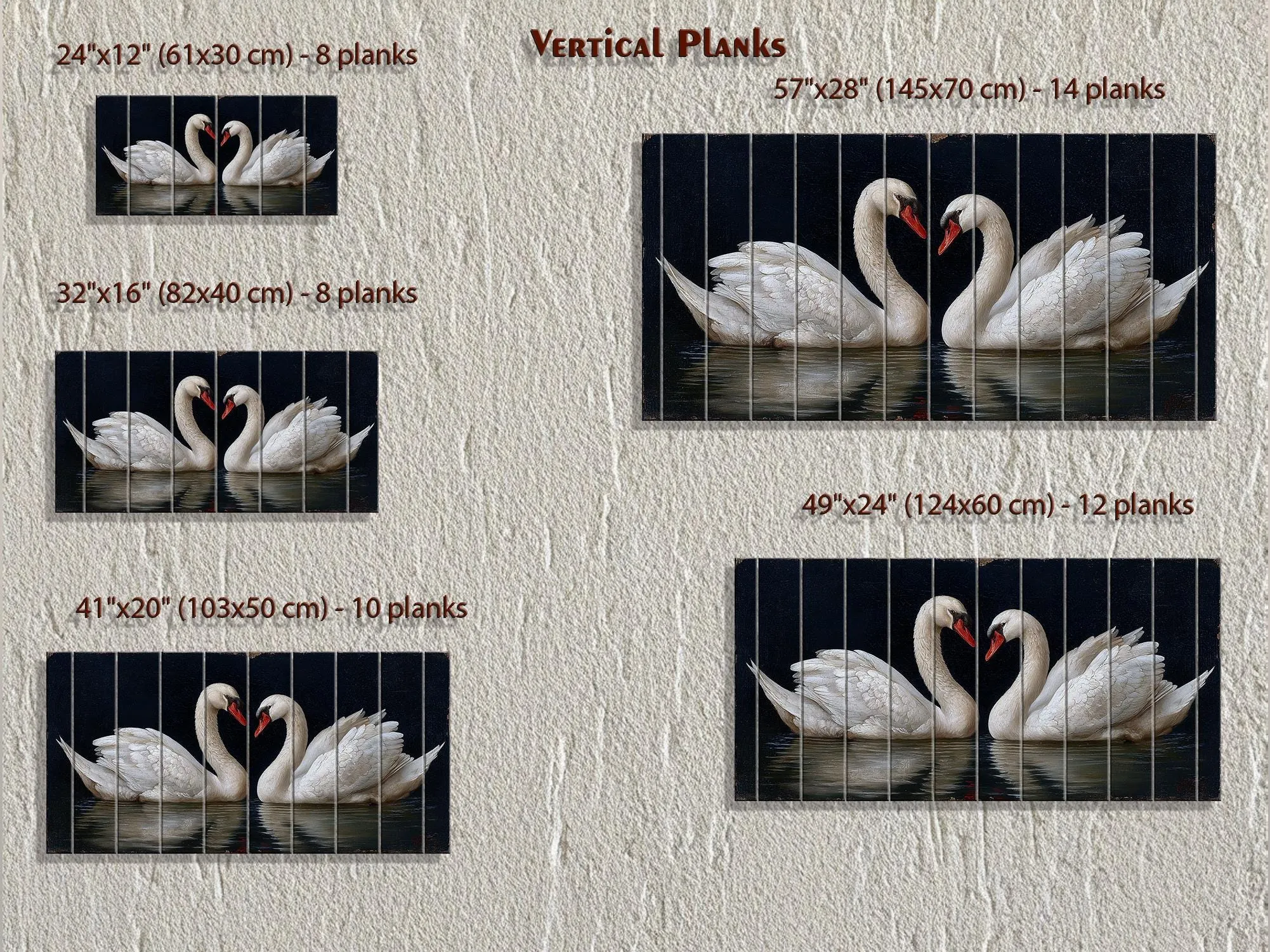 Romantic Swans Couple Distressed Wood Wall Art