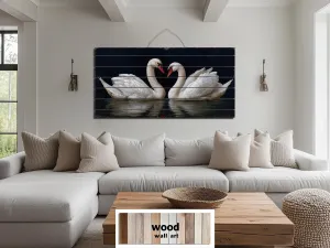 Romantic Swans Couple Distressed Wood Wall Art