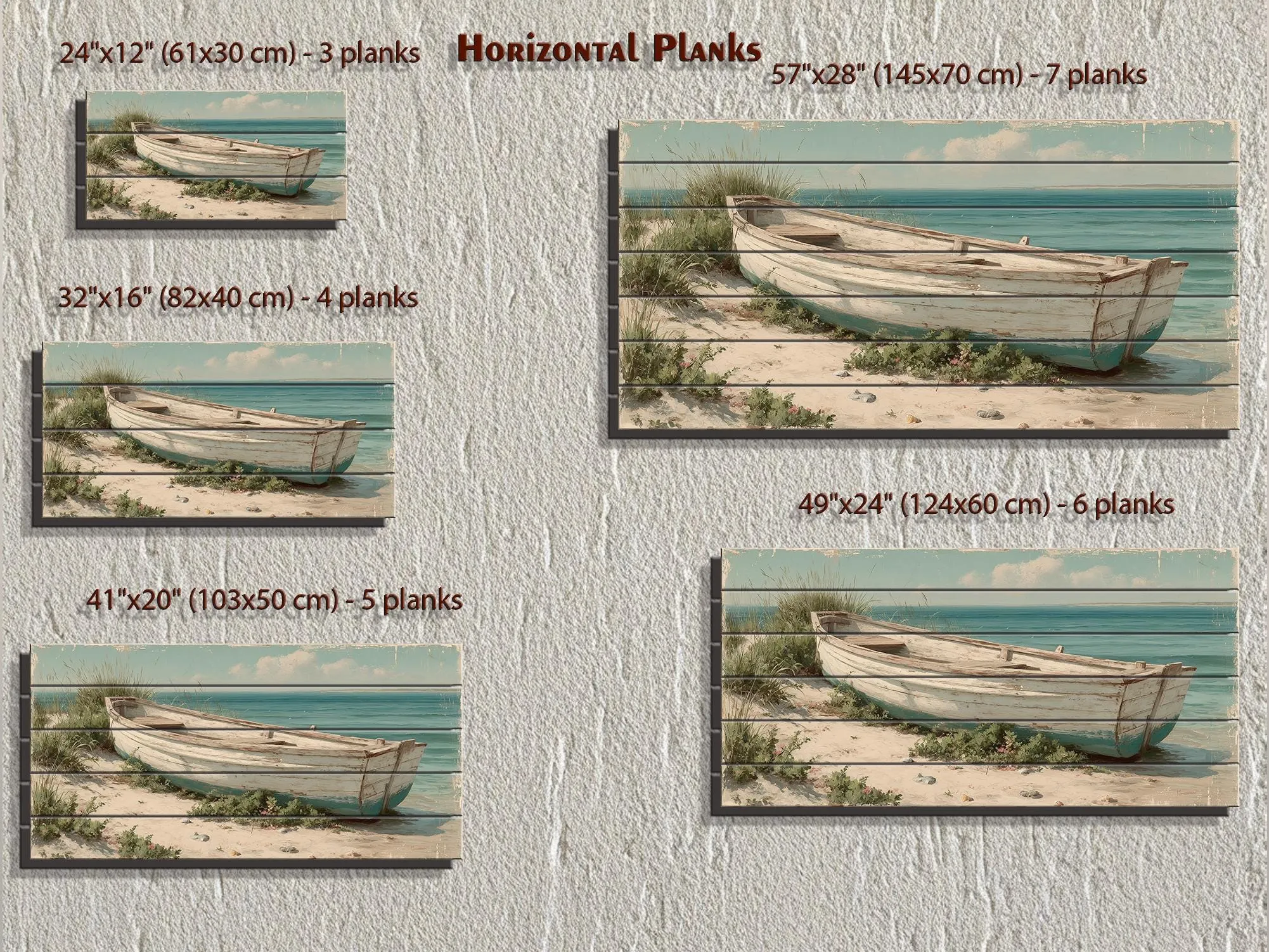 Rowboat On Coastal Shore Distressed Wood Wall Art