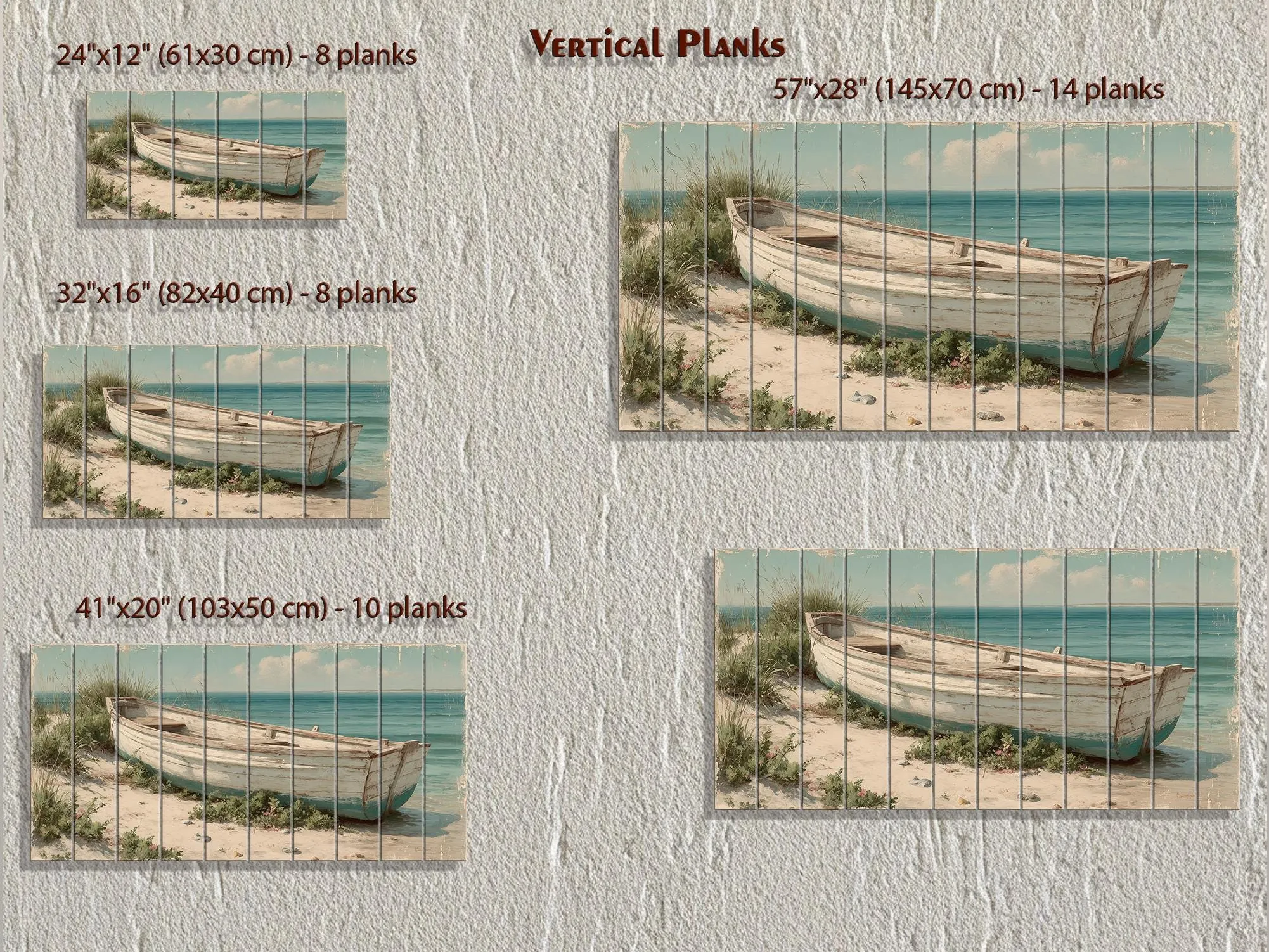 Rowboat On Coastal Shore Distressed Wood Wall Art
