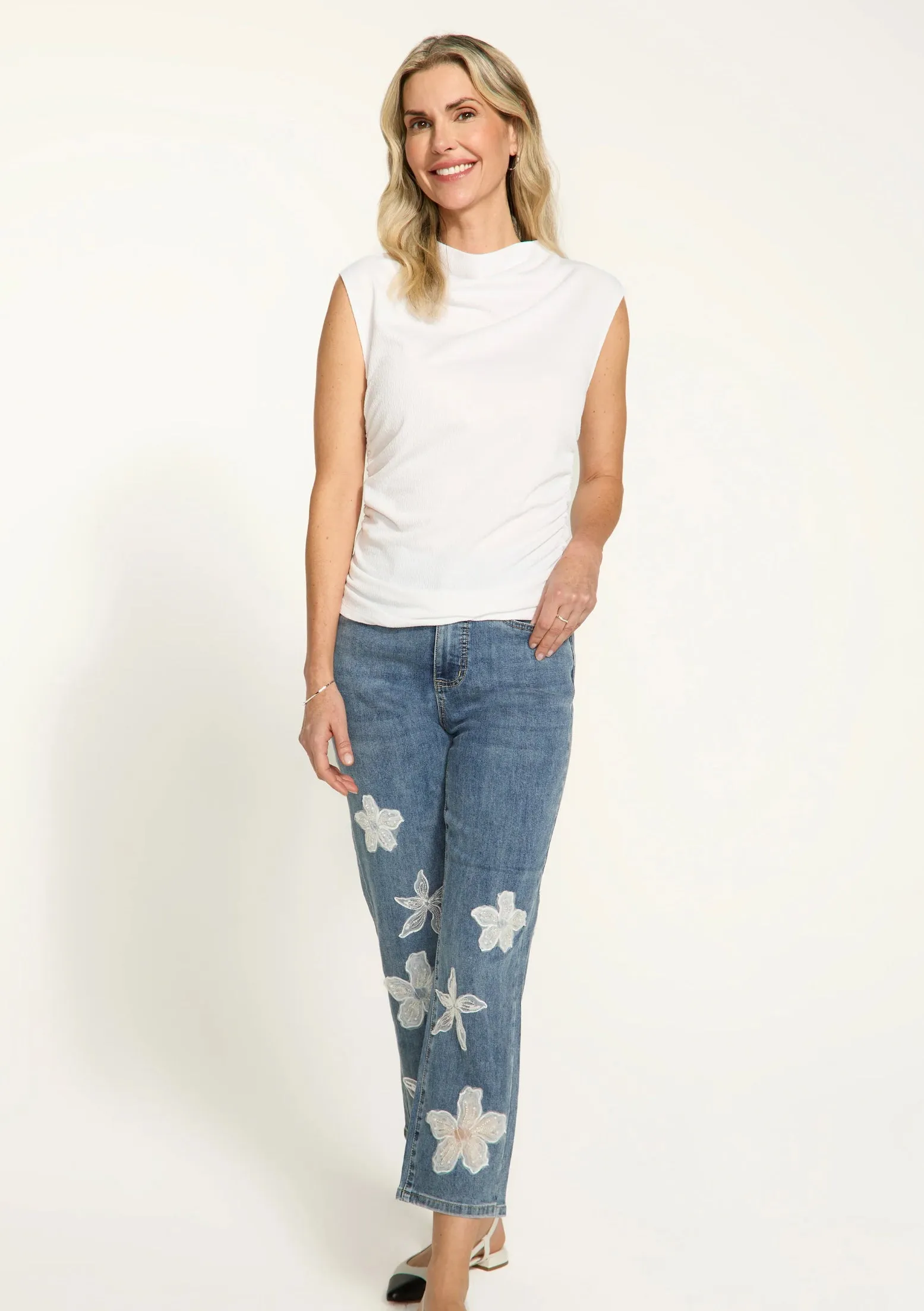 Rushed Cap Sleeve Top - White