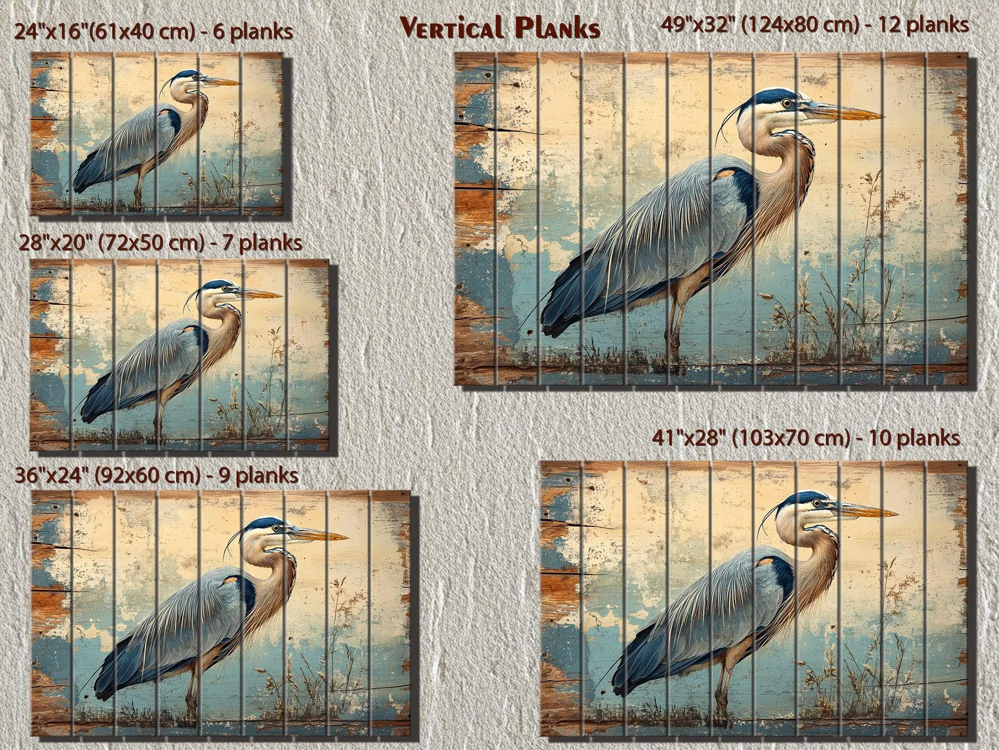 Rustic Blue Heron Wood Sign Wall Decor