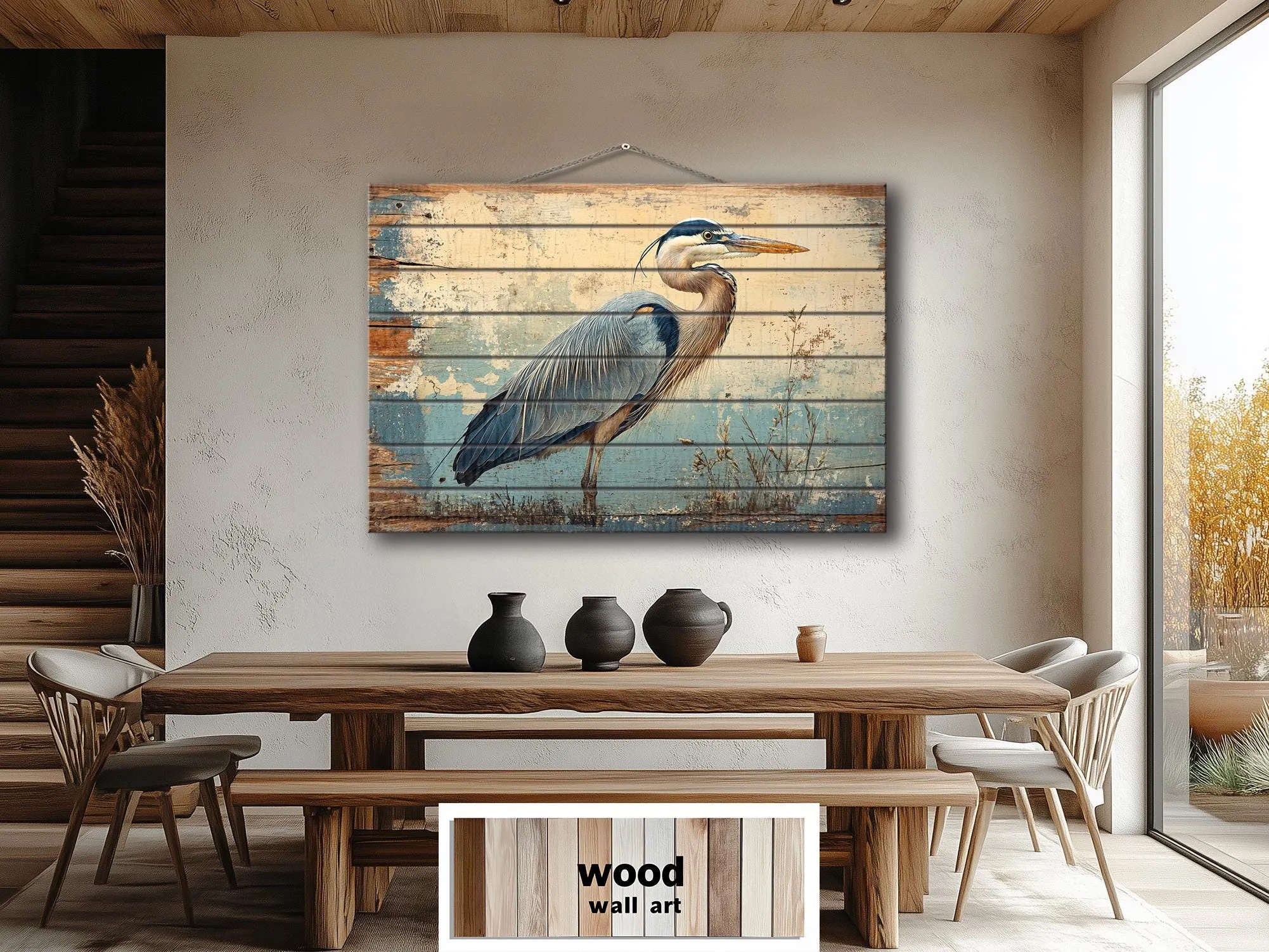 Rustic Blue Heron Wood Sign Wall Decor