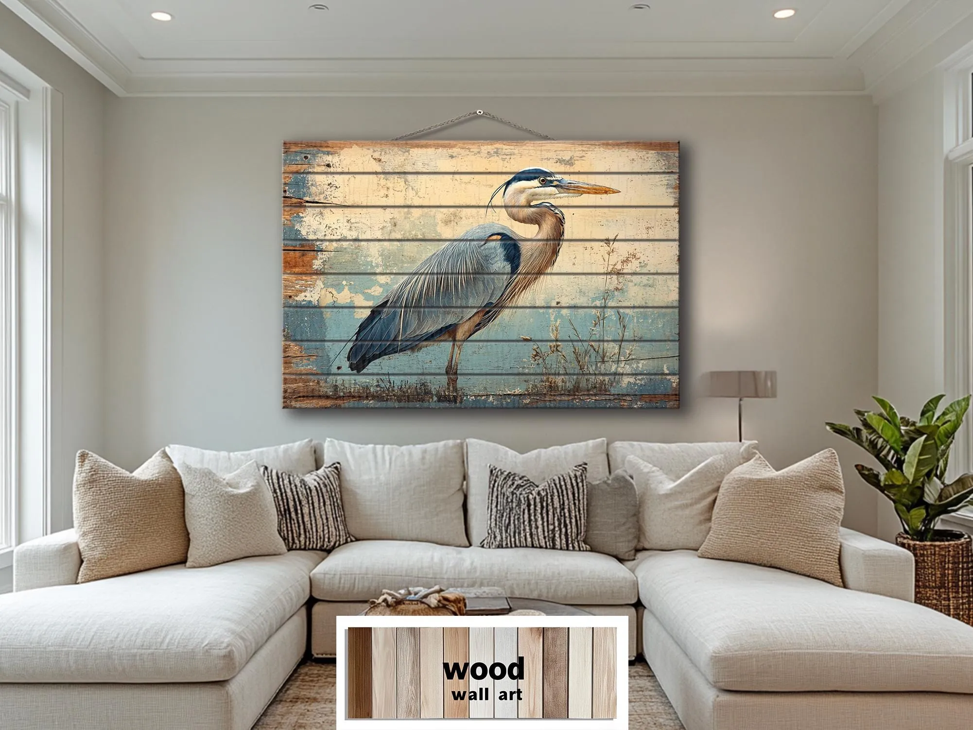 Rustic Blue Heron Wood Sign Wall Decor