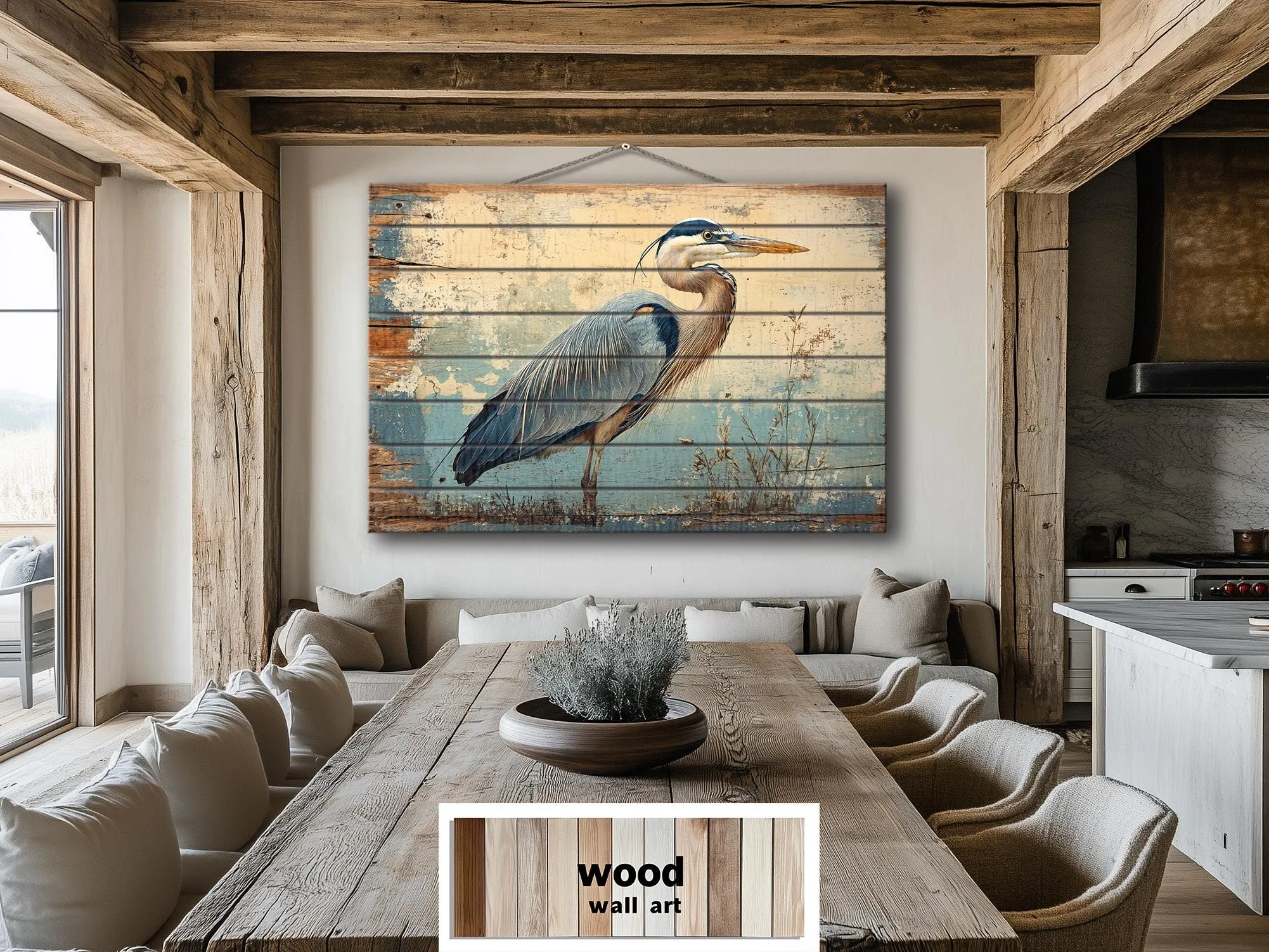 Rustic Blue Heron Wood Sign Wall Decor