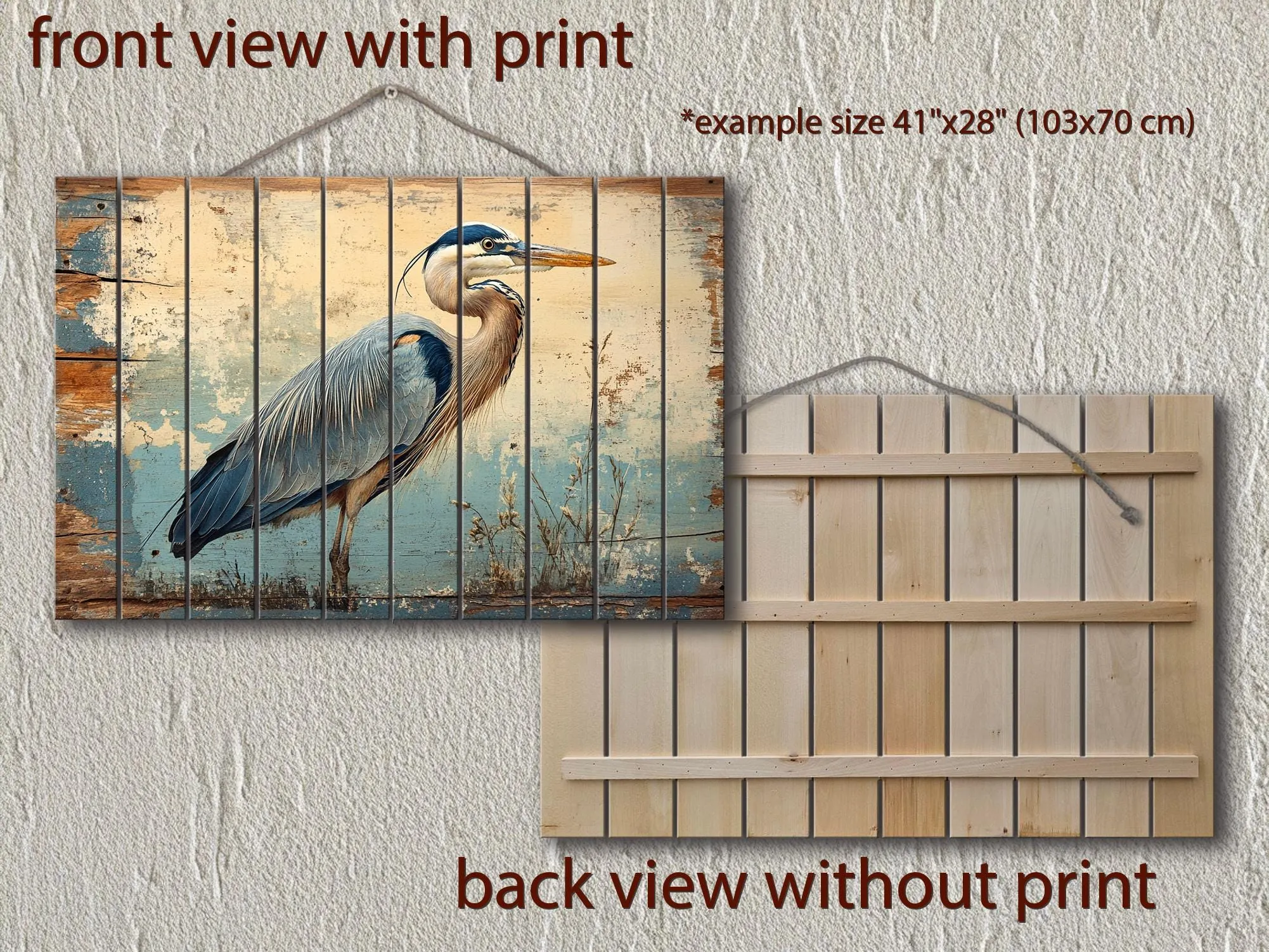 Rustic Blue Heron Wood Sign Wall Decor