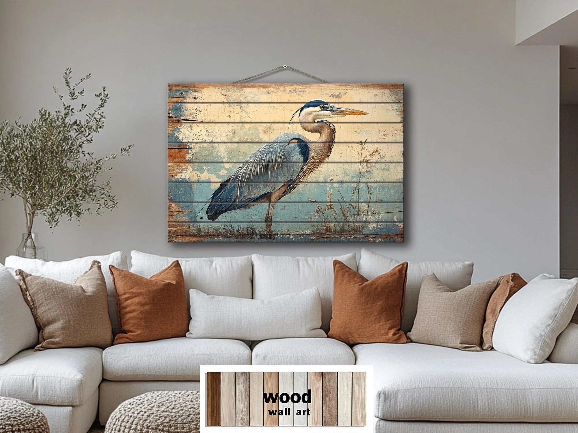 Rustic Blue Heron Wood Sign Wall Decor