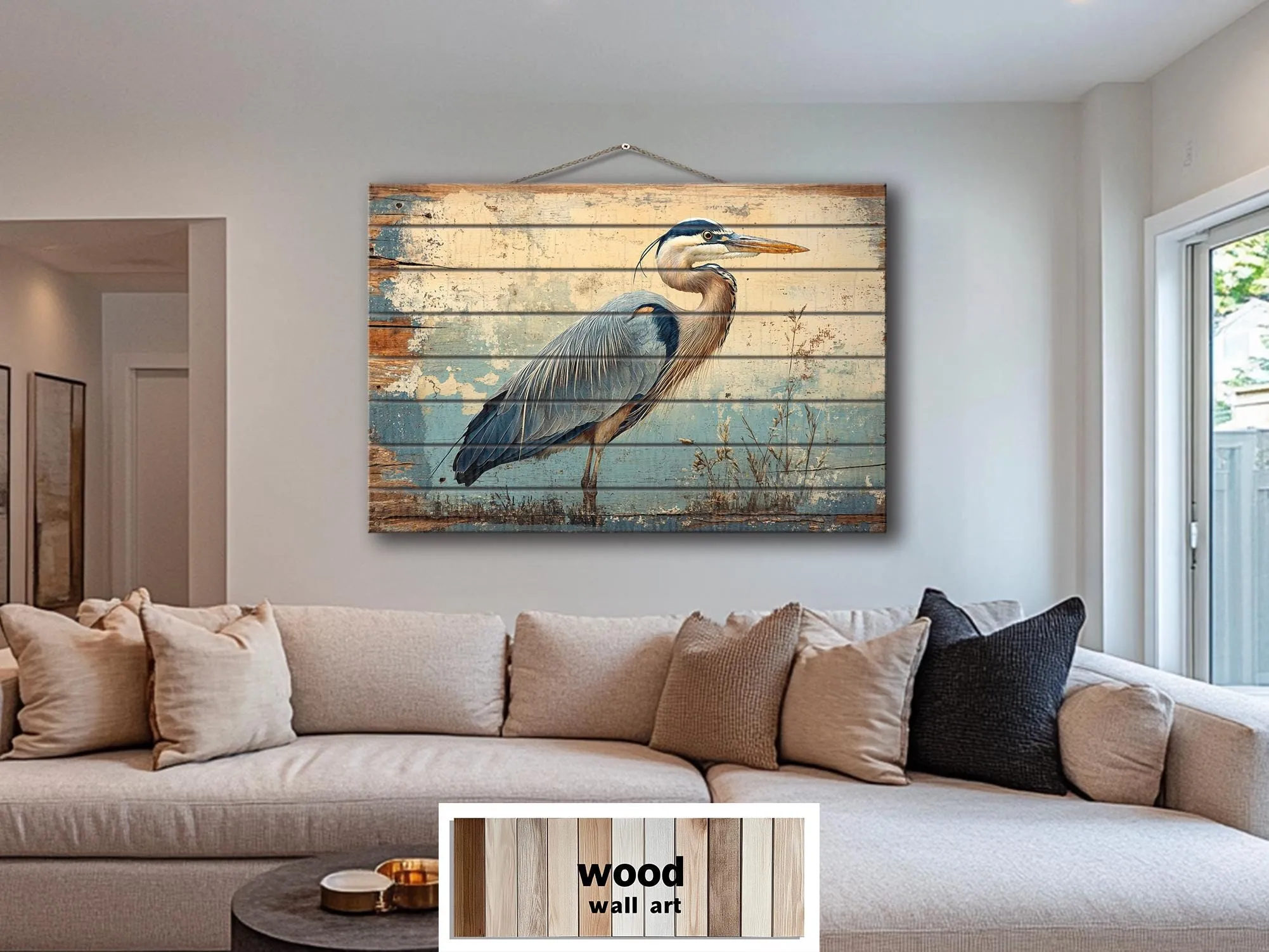 Rustic Blue Heron Wood Sign Wall Decor