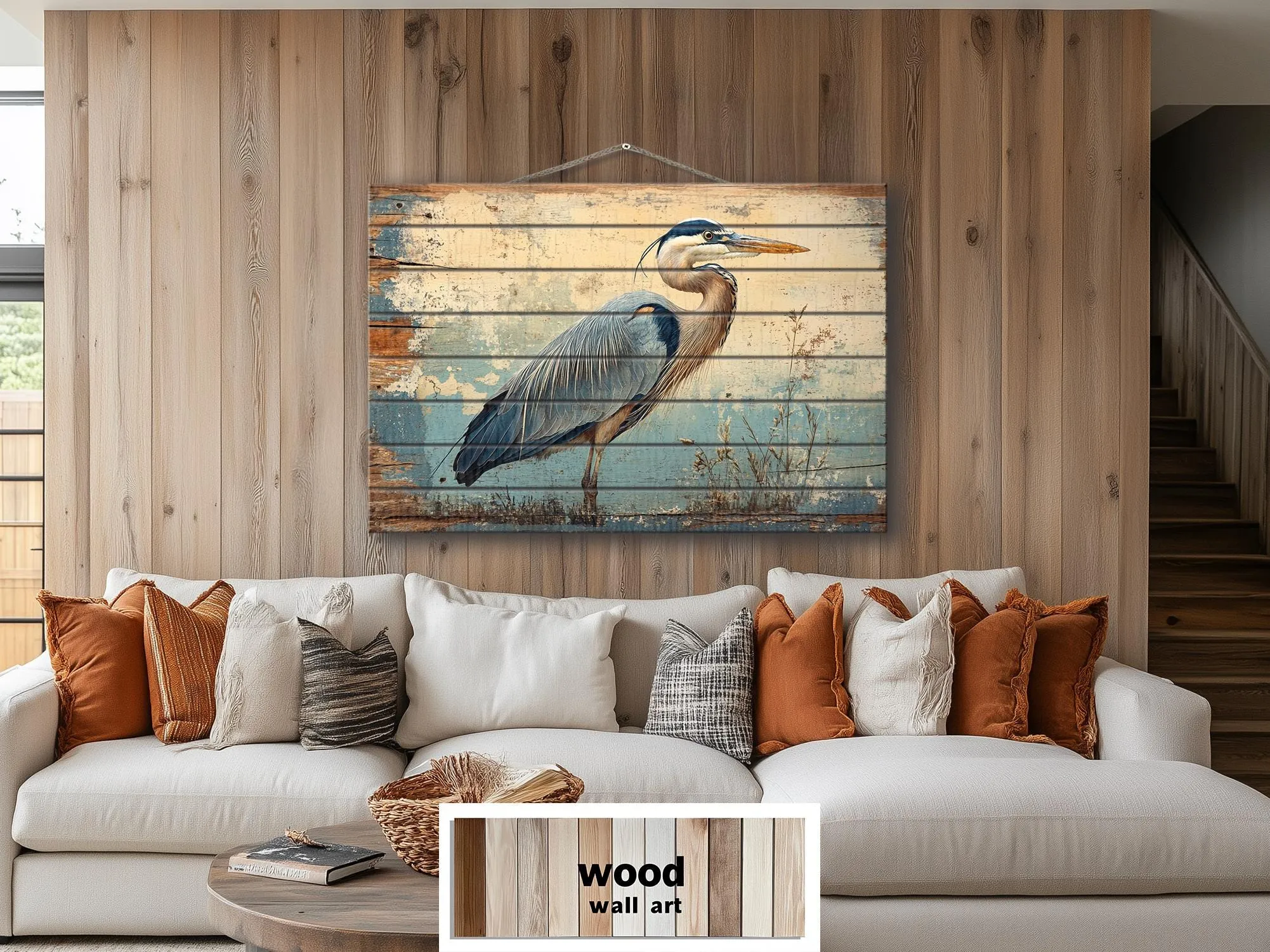 Rustic Blue Heron Wood Sign Wall Decor