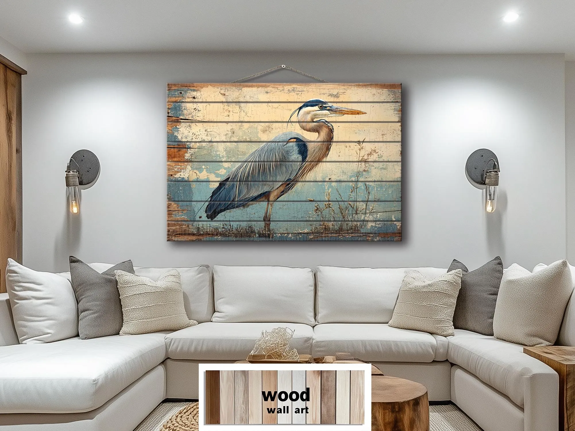 Rustic Blue Heron Wood Sign Wall Decor