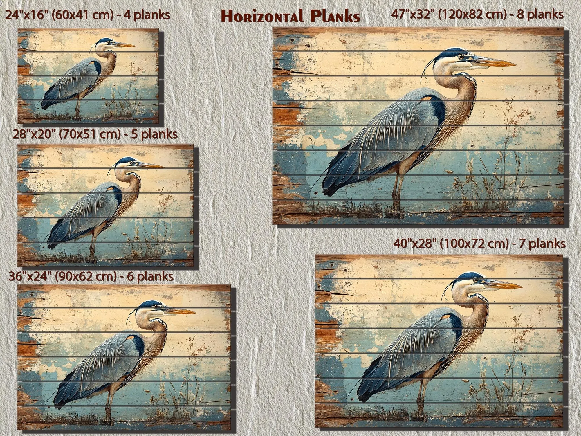 Rustic Blue Heron Wood Sign Wall Decor