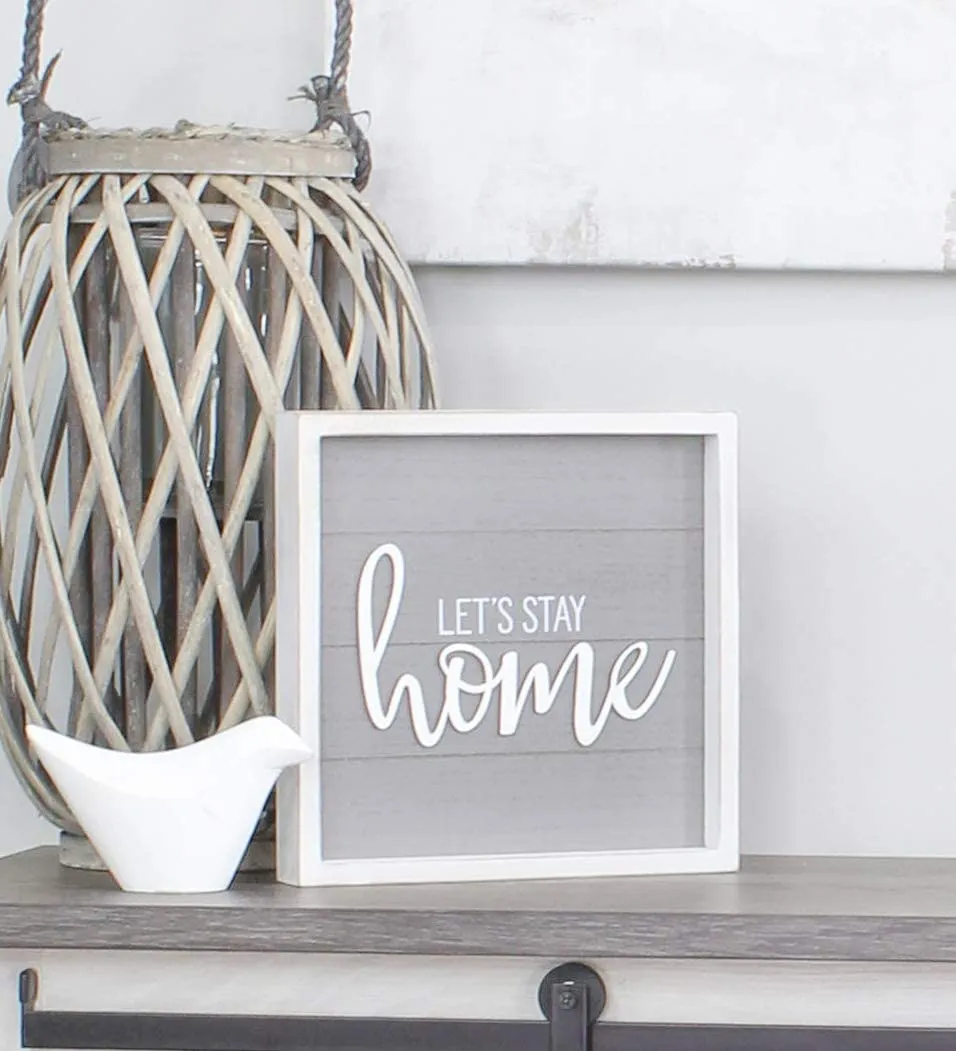 Rustic Home Sign, Lets Stay Home (Gray, Case of 10)