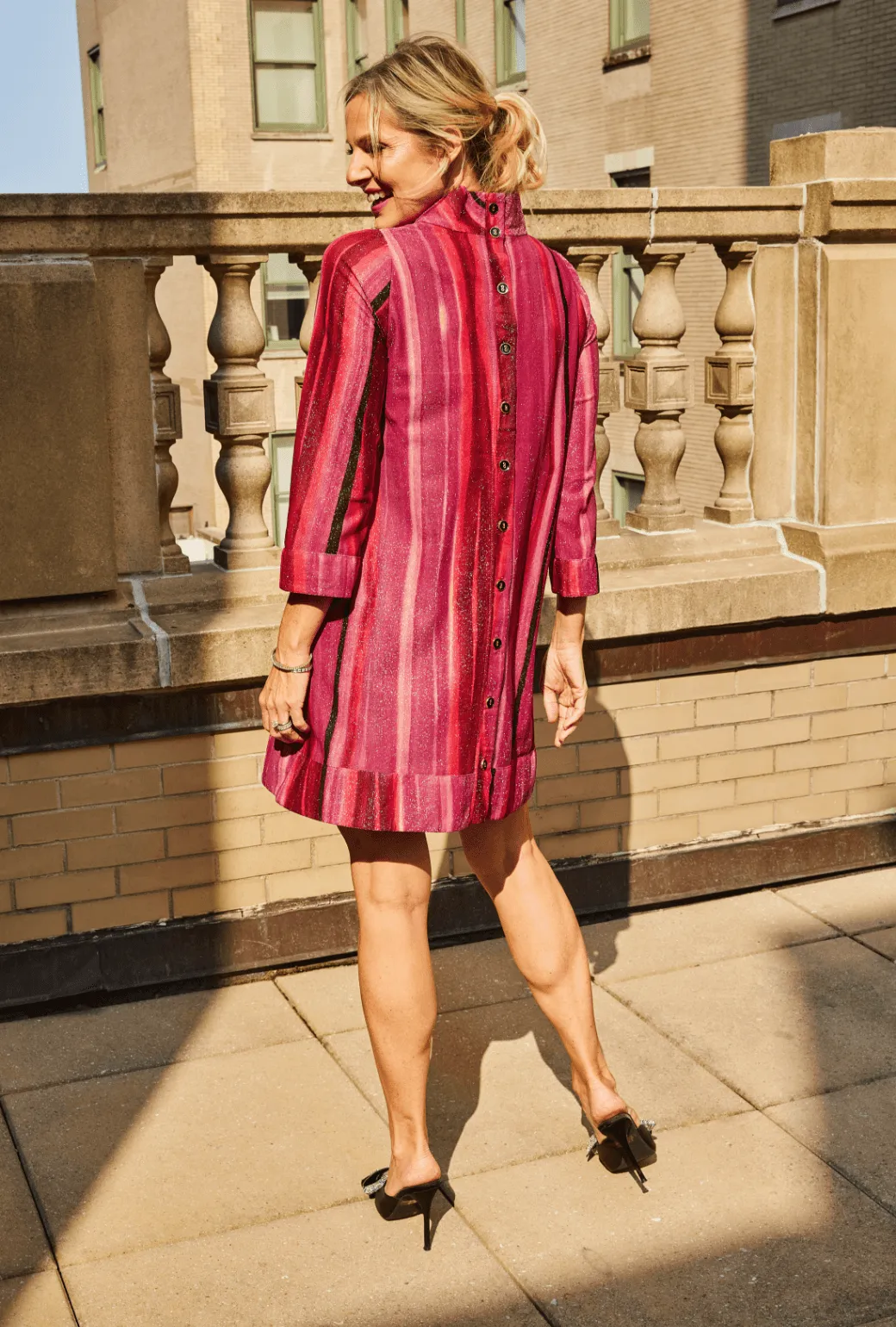 SAMPLE - Long Sleeve Mod Dress- Fuchsia Lurex