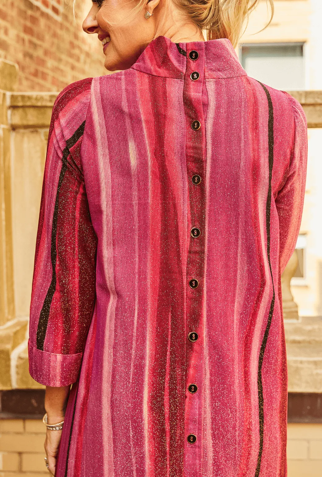 SAMPLE - Long Sleeve Mod Dress- Fuchsia Lurex