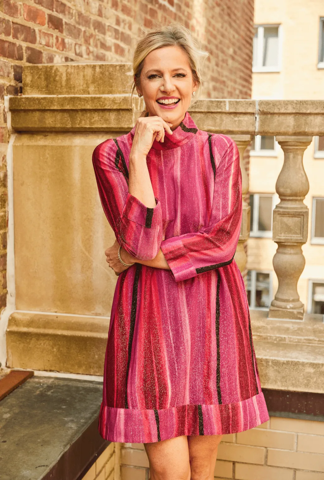 SAMPLE - Long Sleeve Mod Dress- Fuchsia Lurex