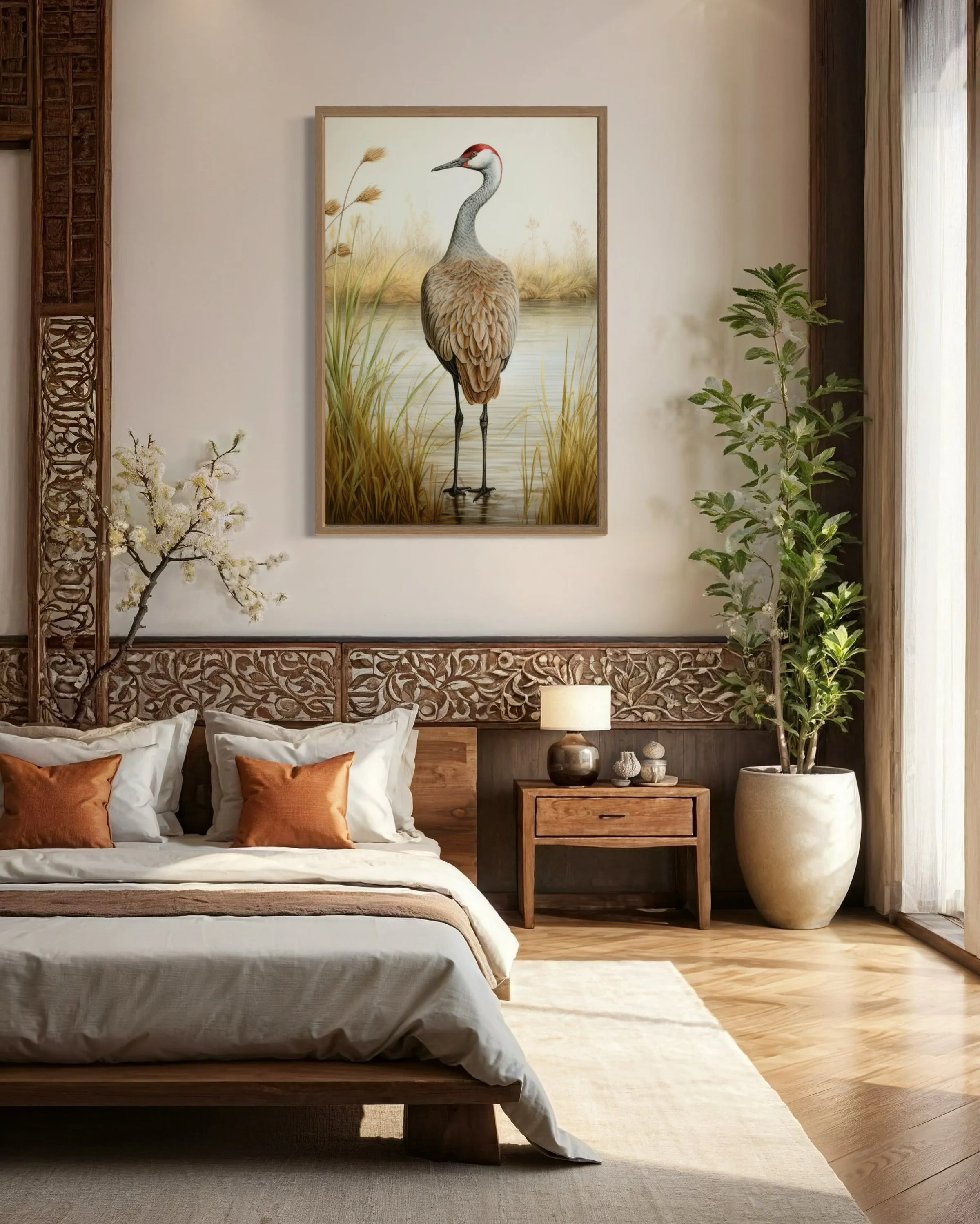 Sandhill Crane Vintage Framed Canvas Wall Art