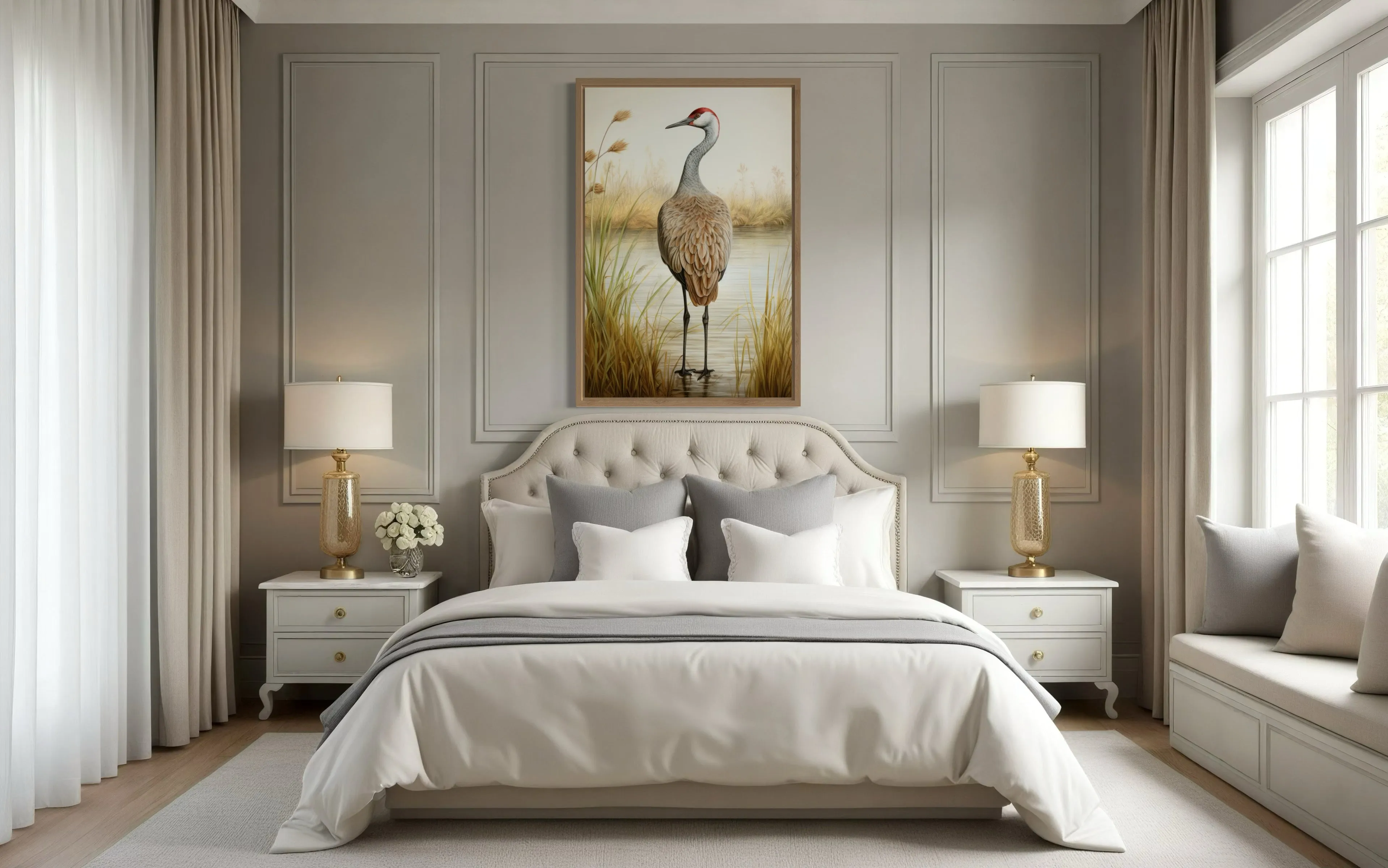 Sandhill Crane Vintage Framed Canvas Wall Art