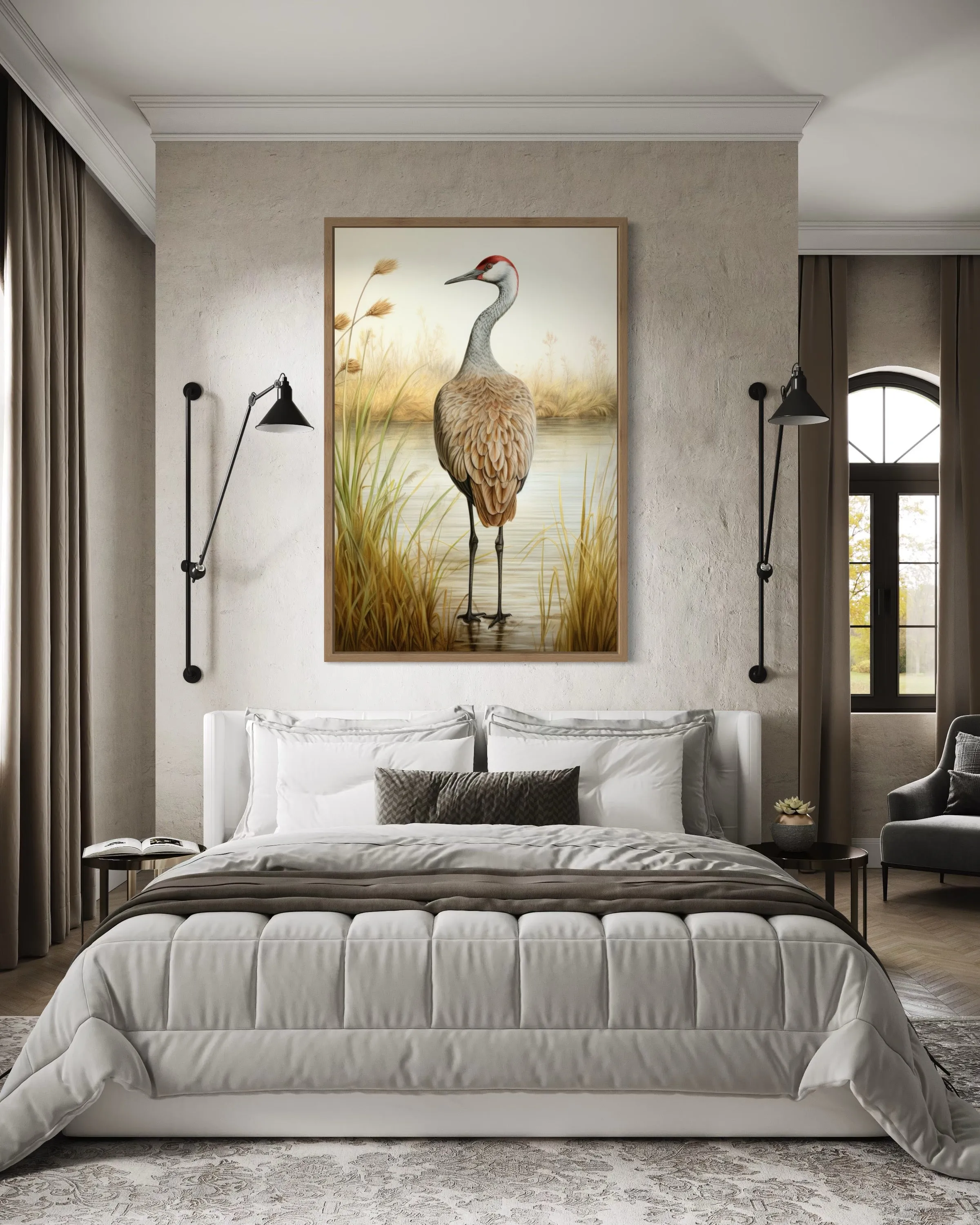 Sandhill Crane Vintage Framed Canvas Wall Art