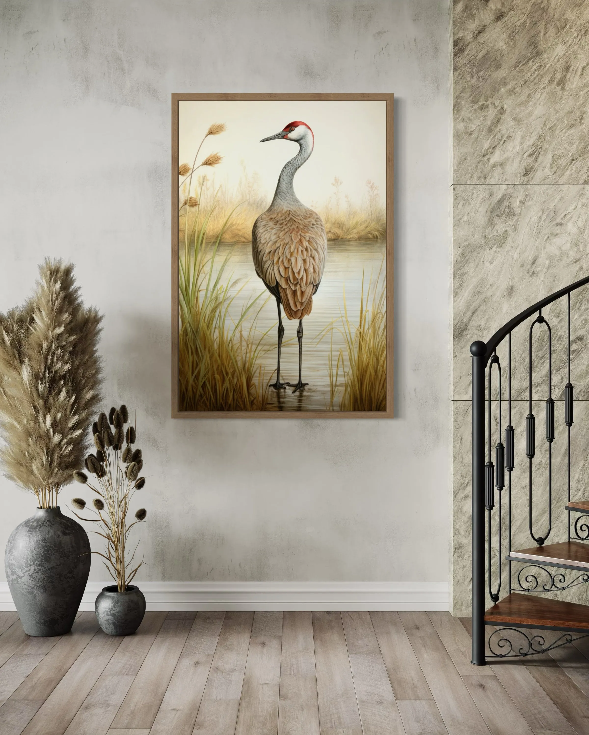 Sandhill Crane Vintage Framed Canvas Wall Art