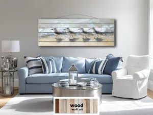Sandpipers Walking On Beach Real Long Horizontal Coastal Wood Wall Art