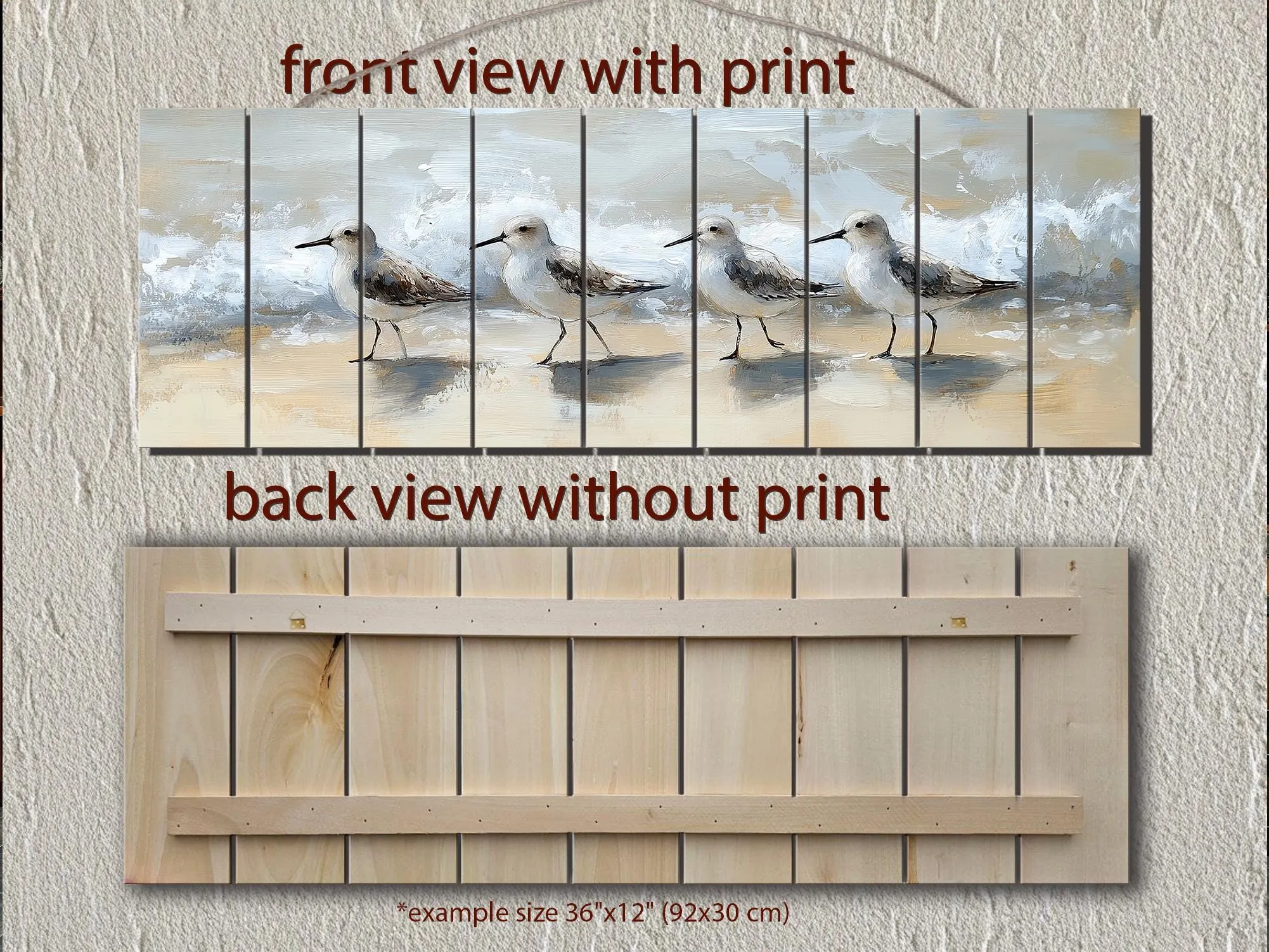 Sandpipers Walking On Beach Real Long Horizontal Coastal Wood Wall Art