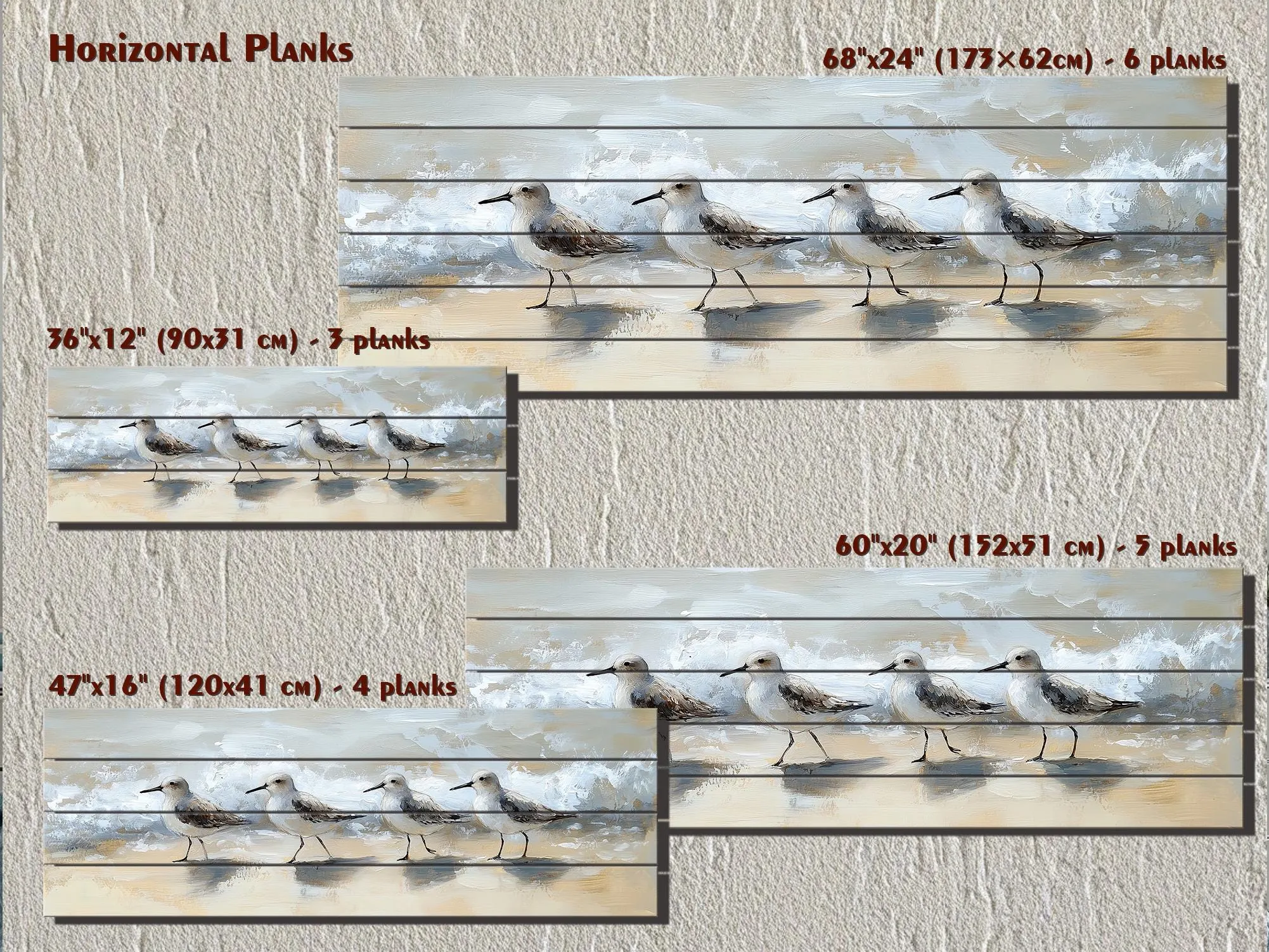 Sandpipers Walking On Beach Real Long Horizontal Coastal Wood Wall Art