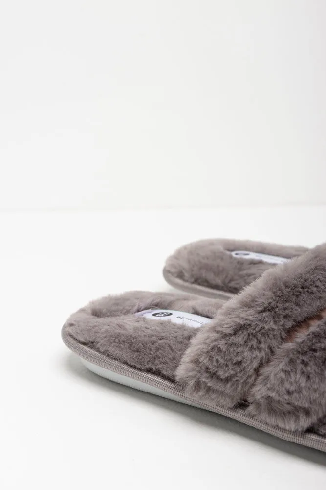 Satin Detail Open Toe Slipper Charcoal
