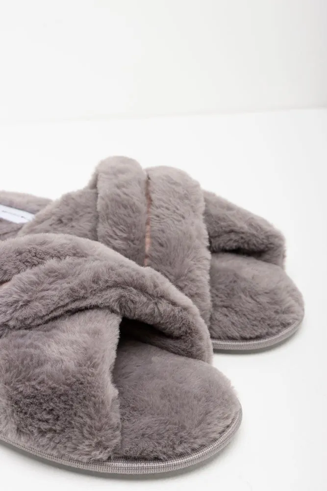 Satin Detail Open Toe Slipper Charcoal