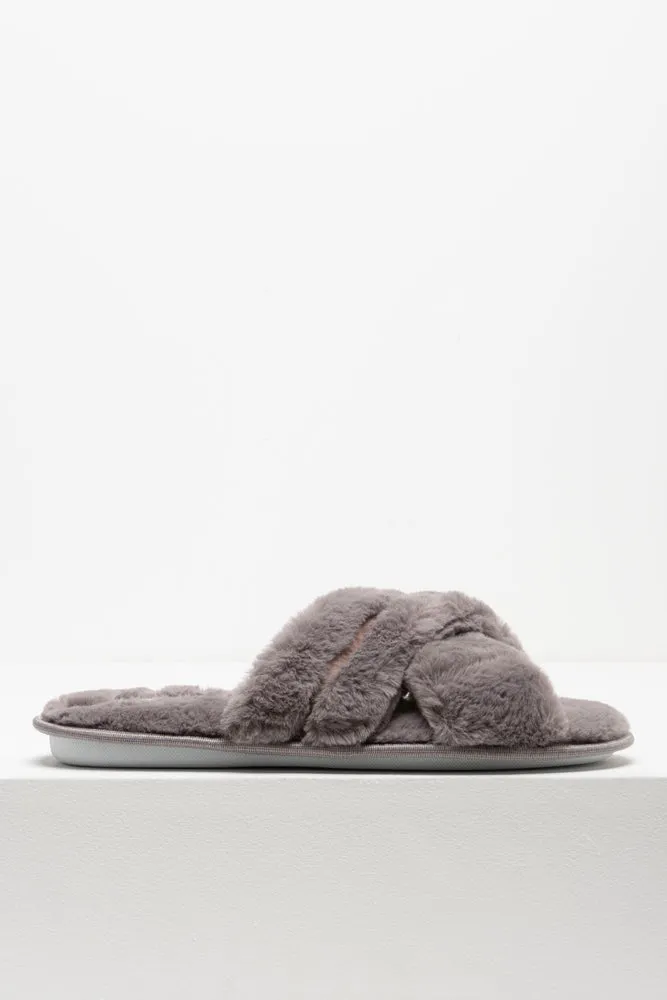 Satin Detail Open Toe Slipper Charcoal