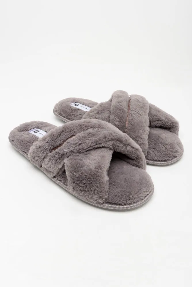 Satin Detail Open Toe Slipper Charcoal