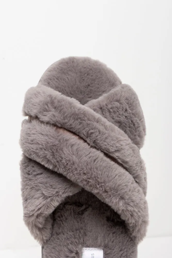 Satin Detail Open Toe Slipper Charcoal