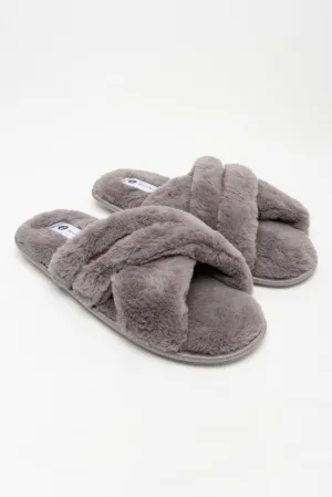 Satin Detail Open Toe Slipper Charcoal