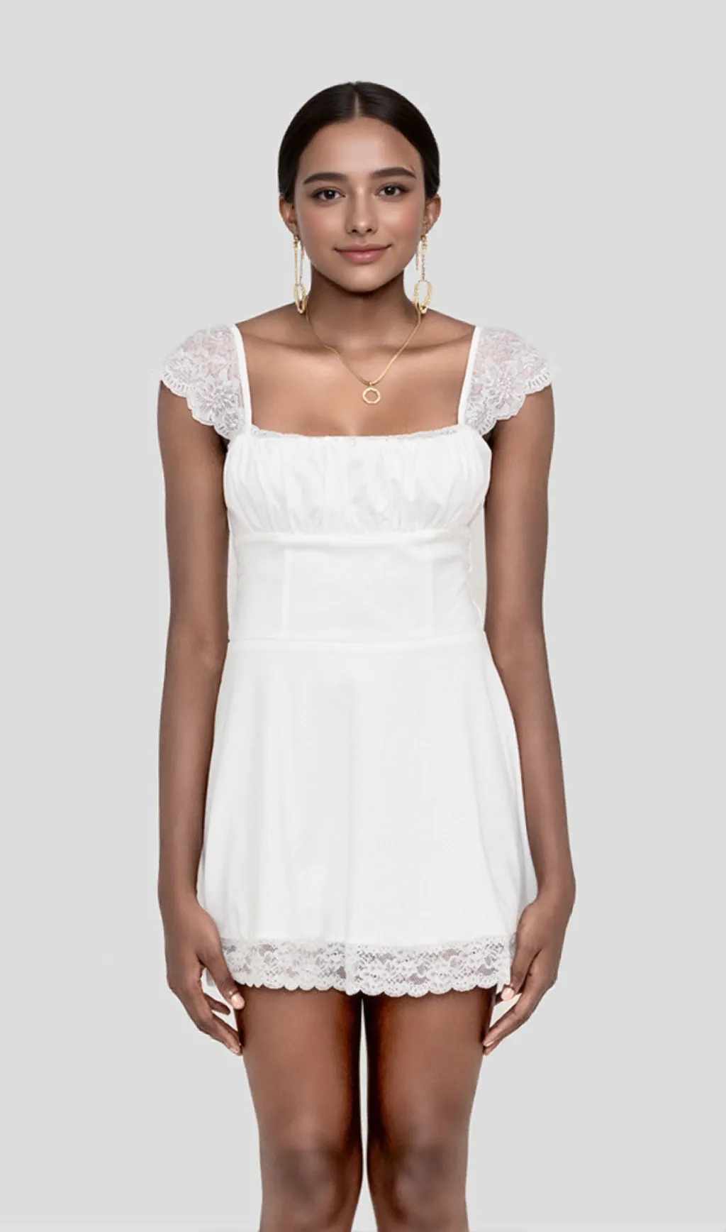 SATIN  LACE MINI DRESS