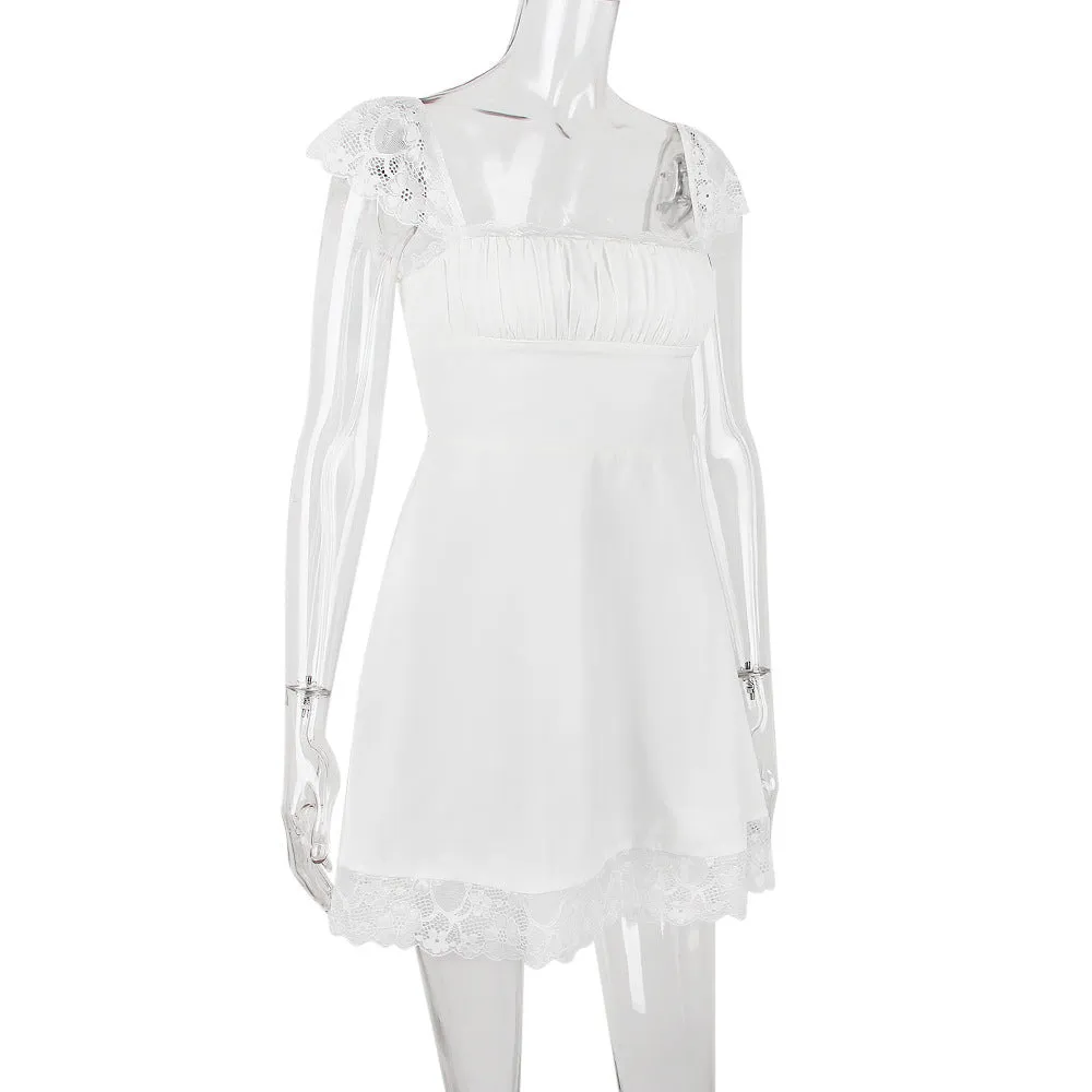 SATIN  LACE MINI DRESS