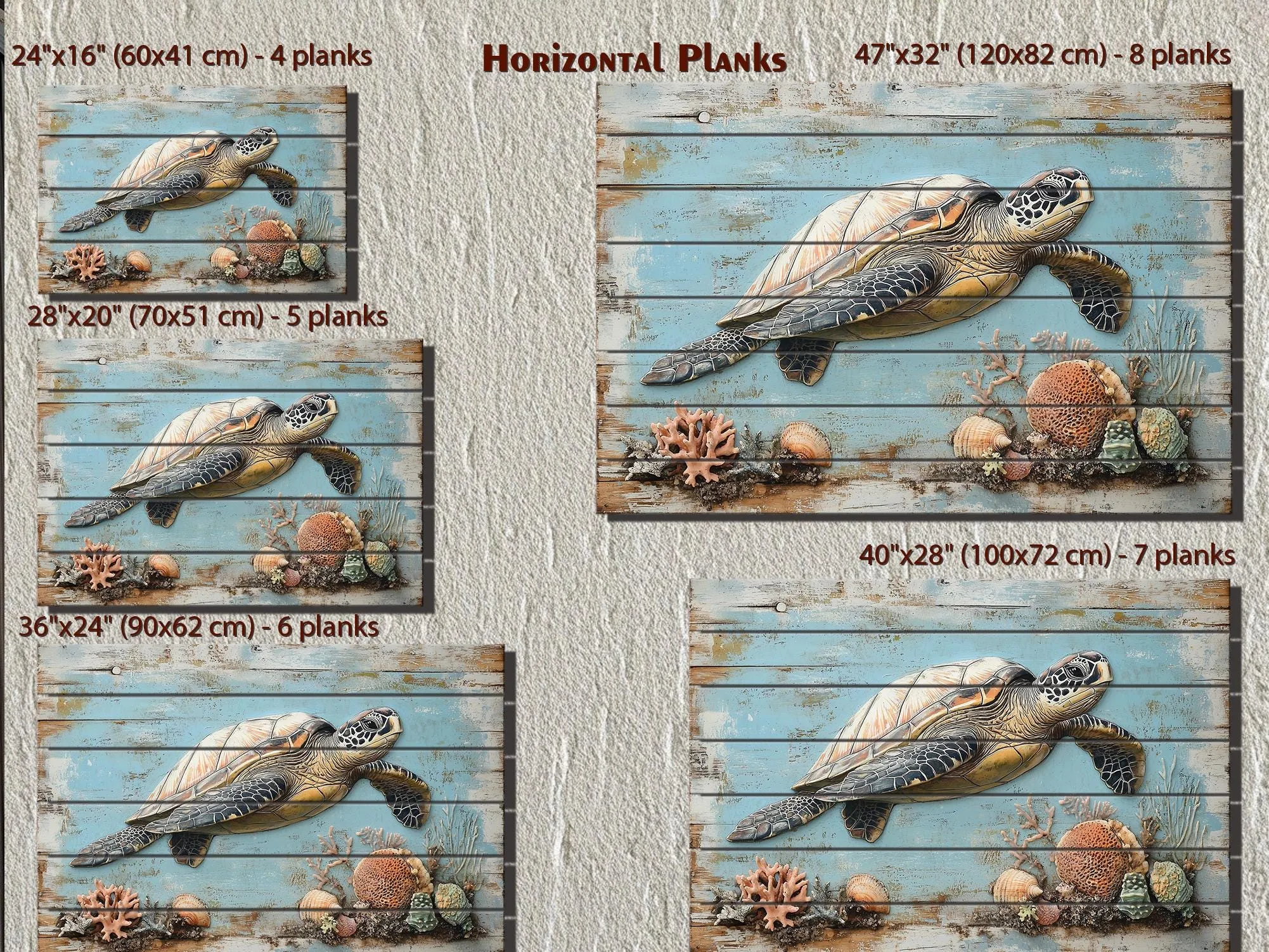 Sea Turtle Coastal Wall Art On Real Wood for Beach House Decor